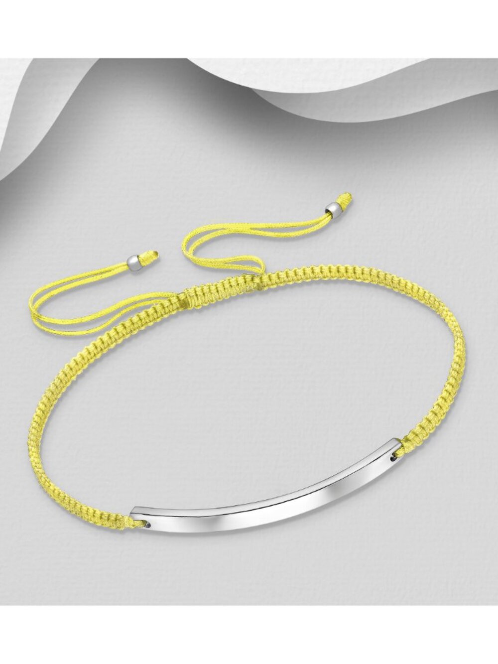 925 Sterling Silver Engravable Bar with Adjustable Thread Bracelet